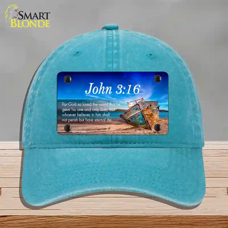 John 3 16 Beach Novelty License Plate Hat Unconstructed Cotton / Lake Blue