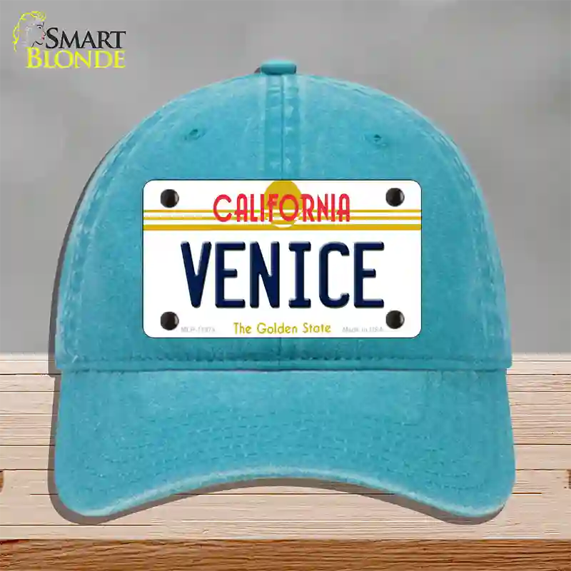 Venice California Novelty License Plate Hat Unconstructed Cotton / Lake Blue