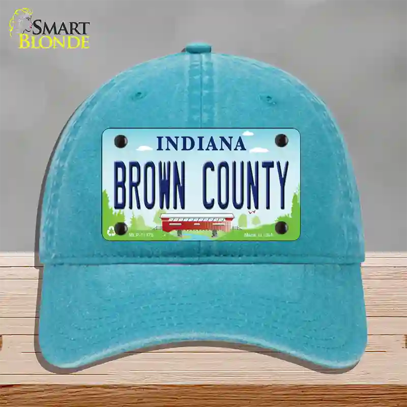 Brown County Indiana Novelty License Plate Hat Unconstructed Cotton / Lake Blue