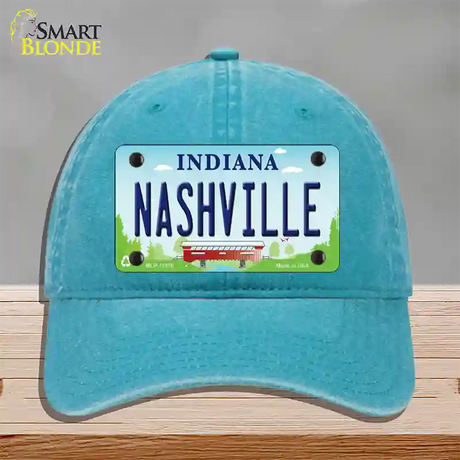 Nashville Indiana Novelty License Plate Hat Unconstructed Cotton / Lake Blue