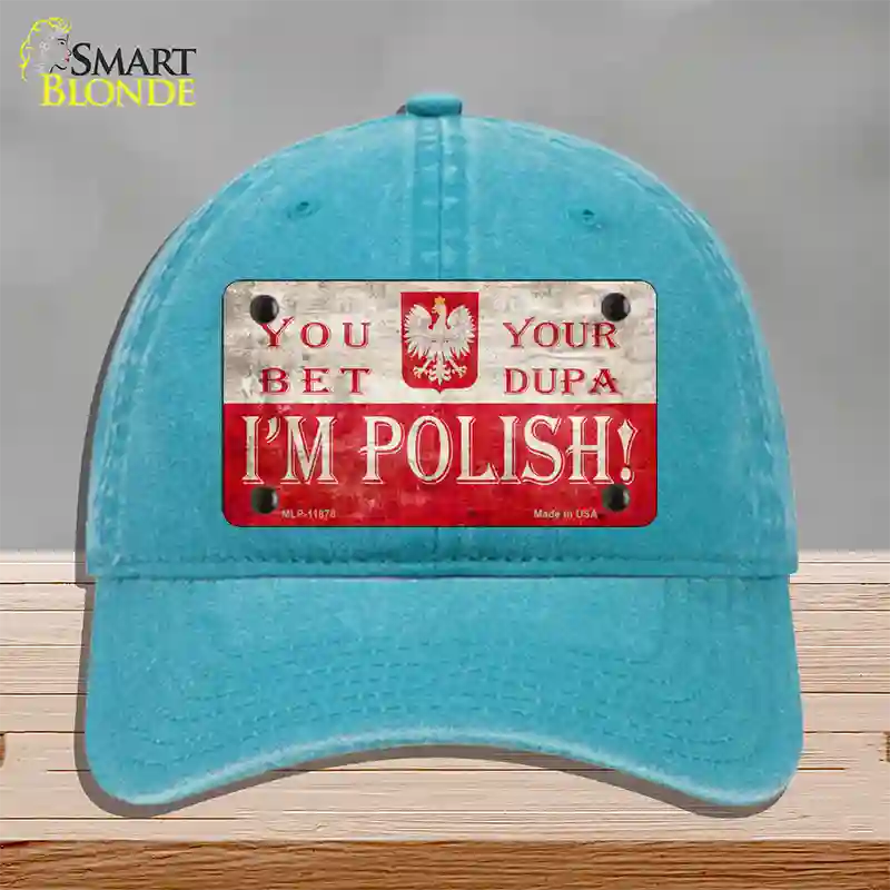 Im Polish Novelty License Plate Hat Unconstructed Cotton / Lake Blue