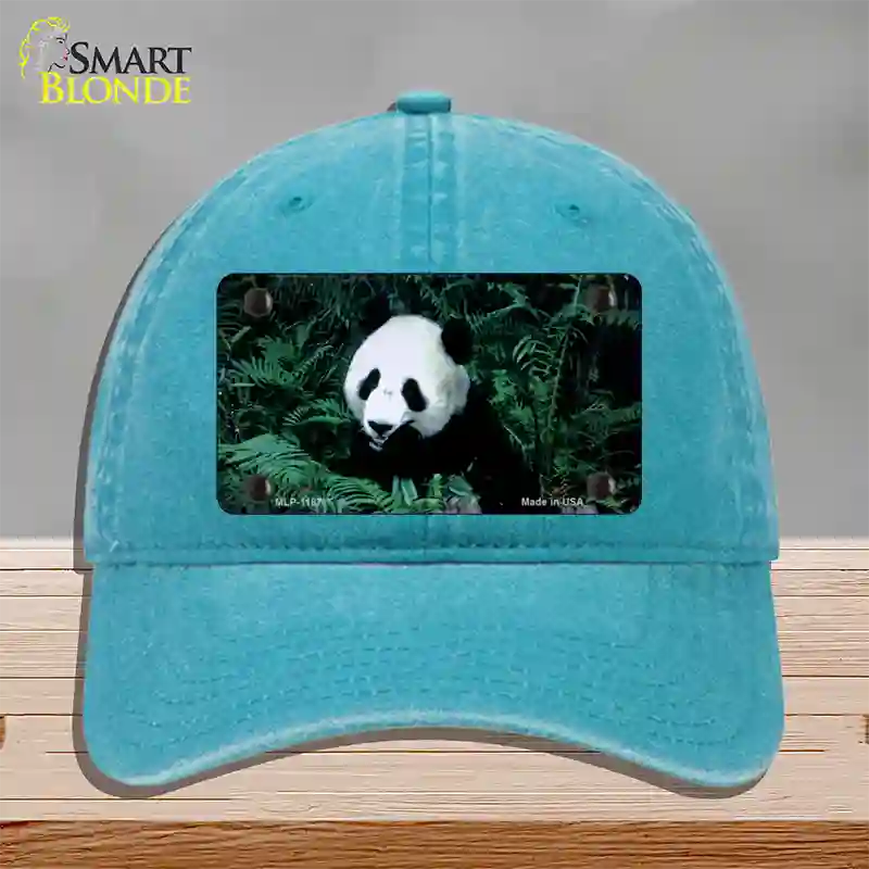 Panda Bear Novelty License Plate Hat Unconstructed Cotton / Lake Blue