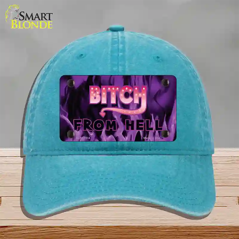 Bitch from Hell Novelty License Plate Hat Unconstructed Cotton / Lake Blue