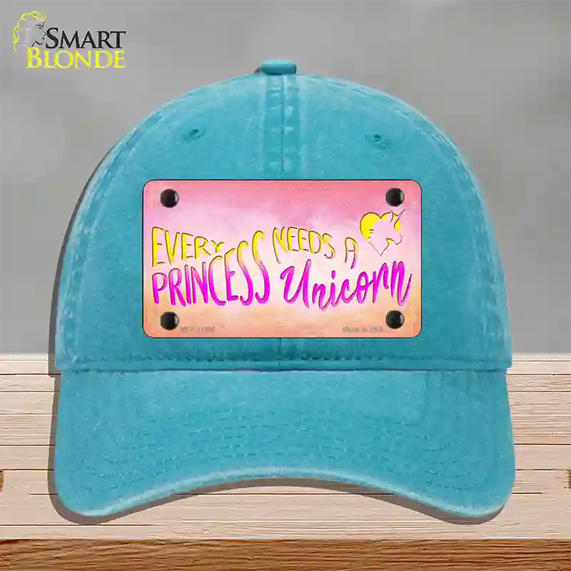 Princess and Unicorn Novelty License Plate Hat Unconstructed Cotton / Lake Blue