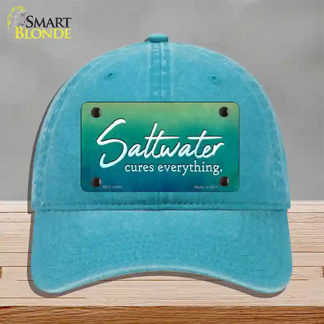 Saltwater Cures Everything Novelty License Plate Hat Unconstructed Cotton / Lake Blue