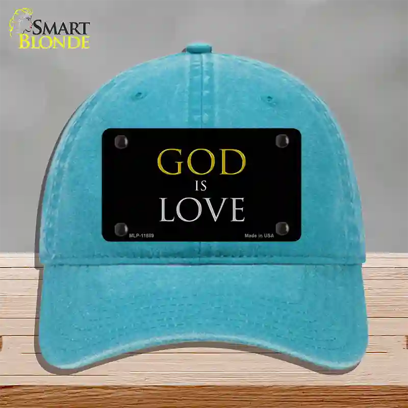 God Is Love Novelty License Plate Hat Unconstructed Cotton / Lake Blue