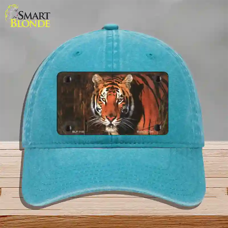 Tiger Novelty License Plate Hat Unconstructed Cotton / Lake Blue