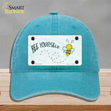 Bee Yourself Novelty License Plate Hat Unconstructed Cotton / Lake Blue