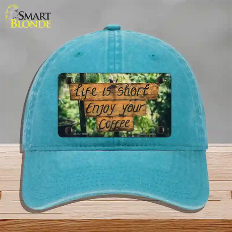 Enjoy Your Coffee Novelty License Plate Hat Unconstructed Cotton / Lake Blue