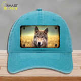 Wolf Novelty License Plate Hat Unconstructed Cotton / Lake Blue