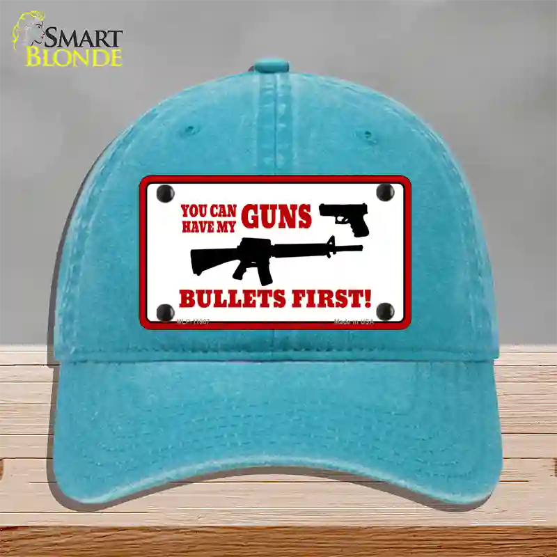 Bullets First Novelty License Plate Hat Unconstructed Cotton / Lake Blue