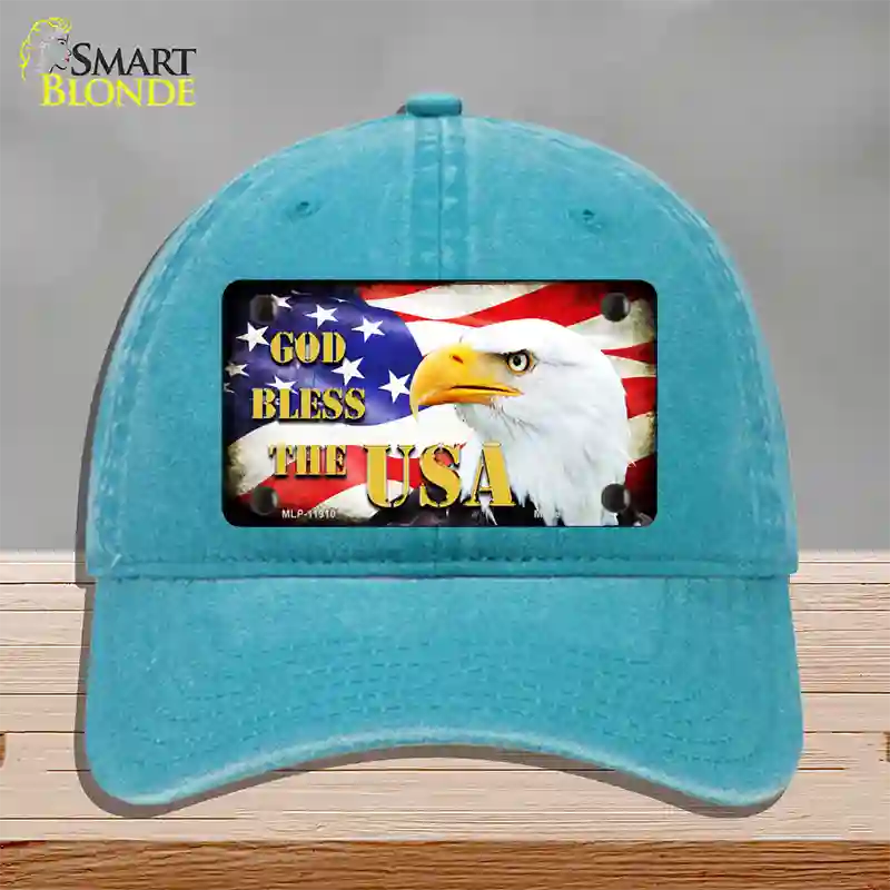 God Bless The USA Novelty License Plate Hat Unconstructed Cotton / Lake Blue