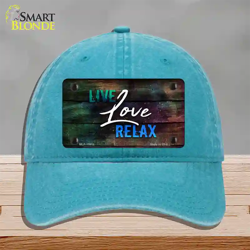 Live Love Relax Novelty License Plate Hat Unconstructed Cotton / Lake Blue