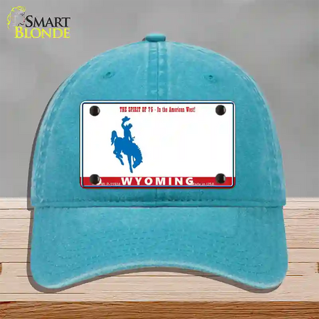 Wyoming Novelty License Plate Hat Unconstructed Cotton / Lake Blue