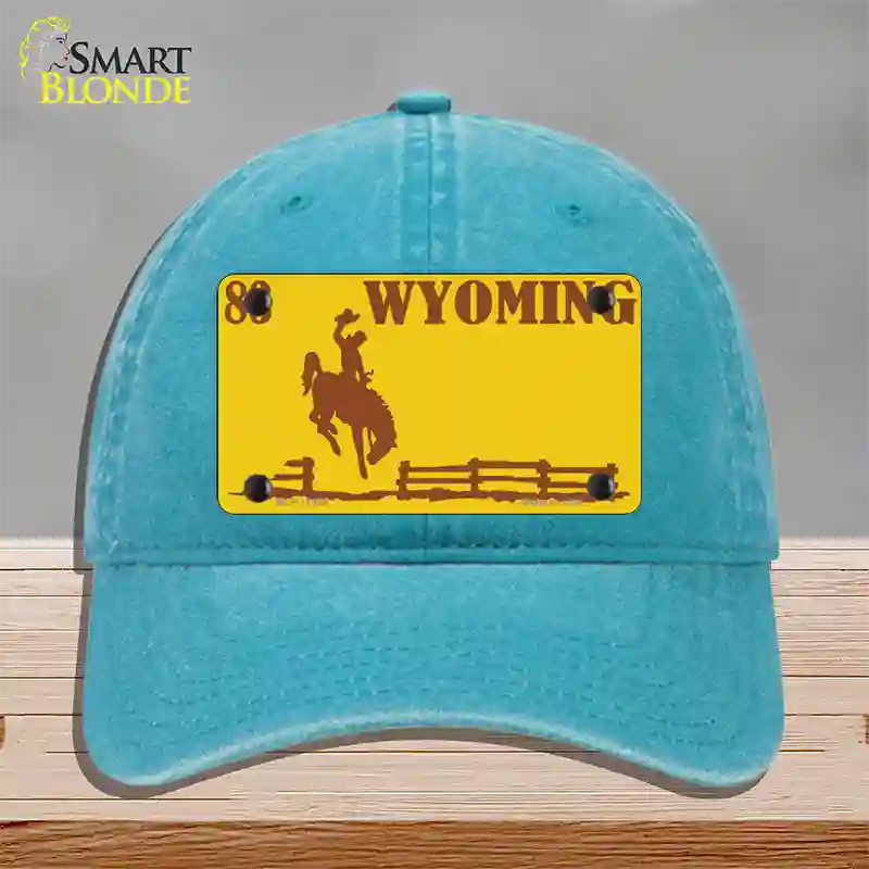 Wyoming Yellow Novelty License Plate Hat Unconstructed Cotton / Lake Blue