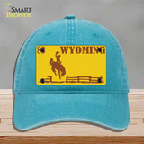 Wyoming Yellow Novelty License Plate Hat Unconstructed Cotton / Lake Blue