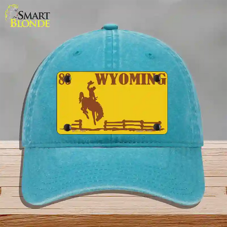 Wyoming Yellow Novelty License Plate Hat Unconstructed Cotton / Lake Blue