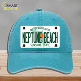 Florida Neptune Beach Novelty License Plate Hat Unconstructed Cotton / Lake Blue