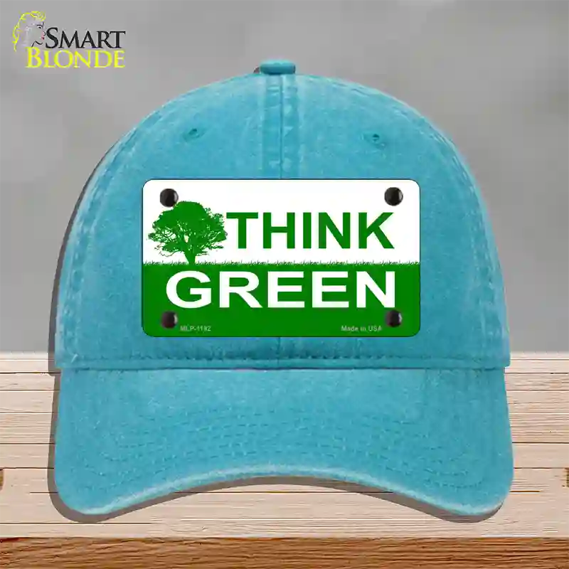 Think Green Novelty License Plate Hat Unconstructed Cotton / Lake Blue