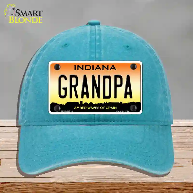 Indiana Grandpa Novelty License Plate Hat Unconstructed Cotton / Lake Blue