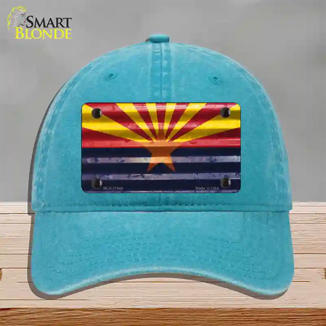 Arizona Corrugated Flag Novelty License Plate Hat Unconstructed Cotton / Lake Blue