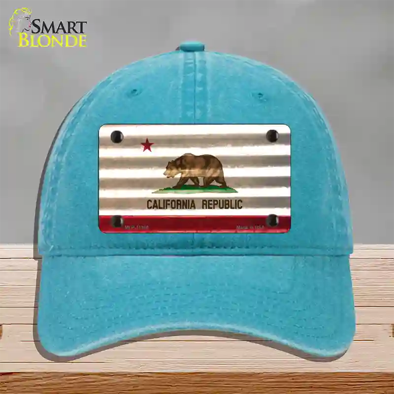 California Corrugated Flag Novelty License Plate Hat Unconstructed Cotton / Lake Blue