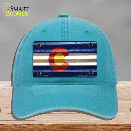 Colorado Corrugated Flag Novelty License Plate Hat Unconstructed Cotton / Lake Blue