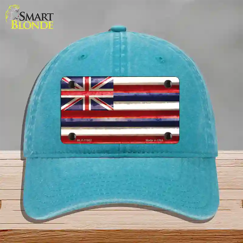 Hawaii Corrugated Flag Novelty License Plate Hat Unconstructed Cotton / Lake Blue