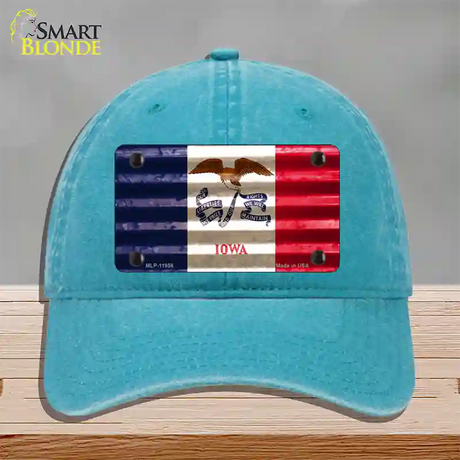 Iowa Corrugated Flag Novelty License Plate Hat Unconstructed Cotton / Lake Blue