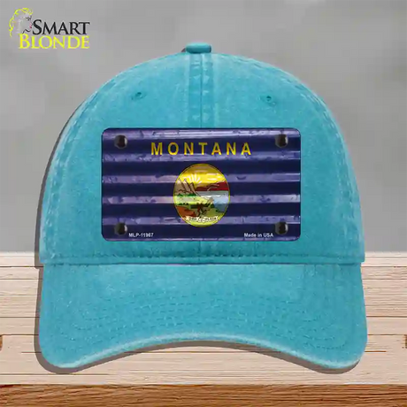 Montana Corrugated Flag Novelty License Plate Hat Unconstructed Cotton / Lake Blue