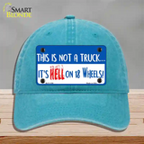 Hell On 18 Wheels Novelty License Plate Hat Unconstructed Cotton / Lake Blue