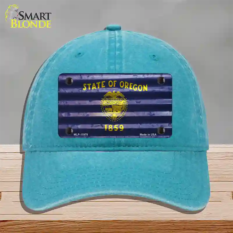 Oregon Corrugated Flag Novelty License Plate Hat Unconstructed Cotton / Lake Blue