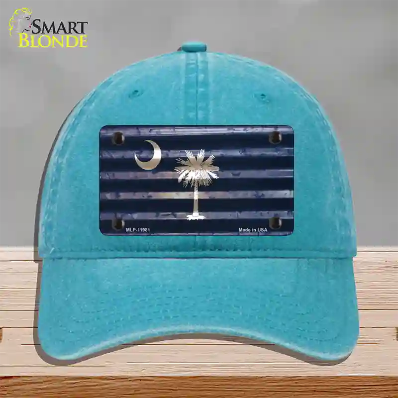 South Carolina Corrugated Flag Novelty License Plate Hat Unconstructed Cotton / Lake Blue