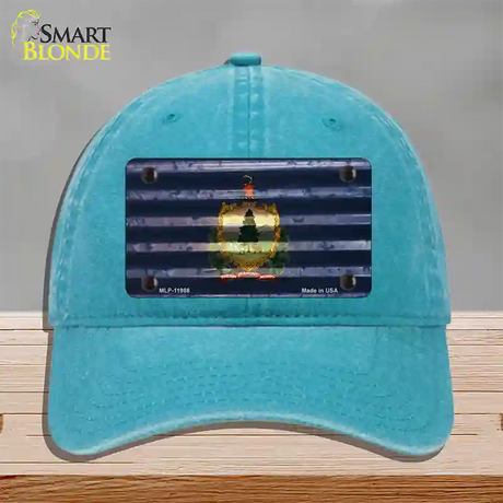 Vermont Corrugated Flag Novelty License Plate Hat Unconstructed Cotton / Lake Blue