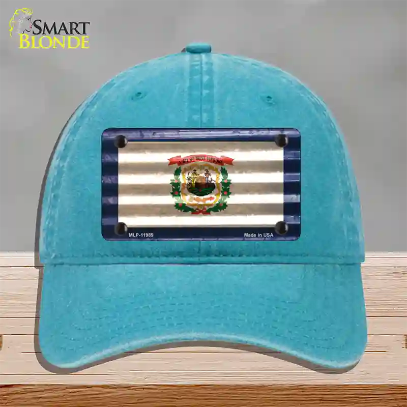 West Virginia Corrugated Flag Novelty License Plate Hat Unconstructed Cotton / Lake Blue