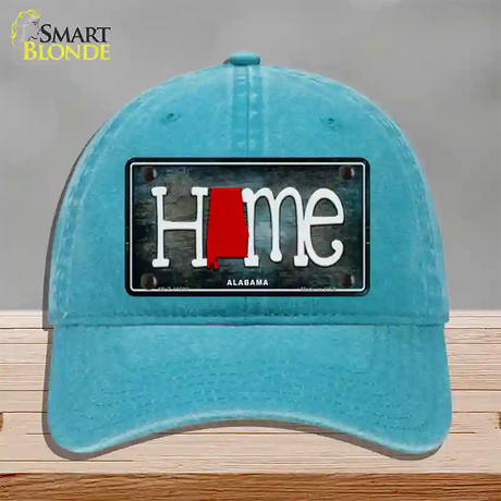 Alabama Home State Outline Novelty License Plate Hat Unconstructed Cotton / Lake Blue