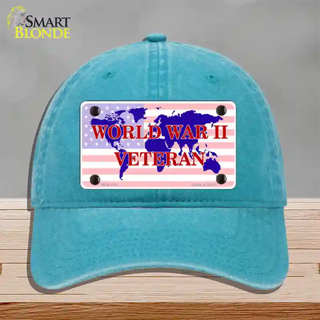 WW II Veteran Novelty License Plate Hat Unconstructed Cotton / Lake Blue