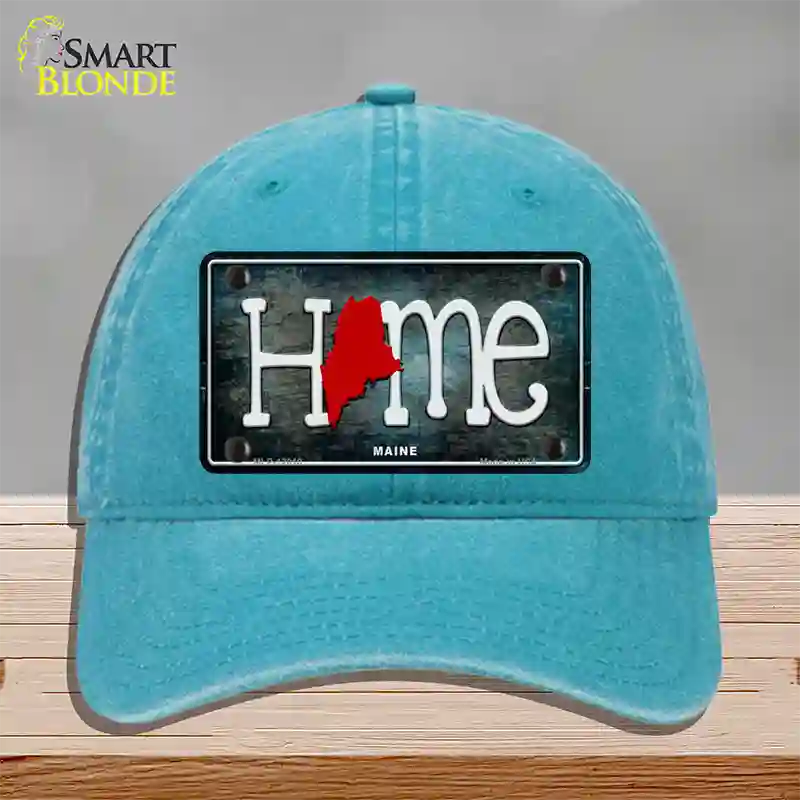 Maine Home State Outline Novelty License Plate Hat Unconstructed Cotton / Lake Blue