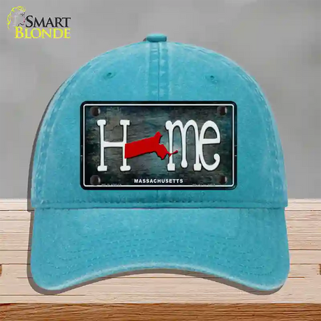 Massachusetts Home State Outline Novelty License Plate Hat Unconstructed Cotton / Lake Blue