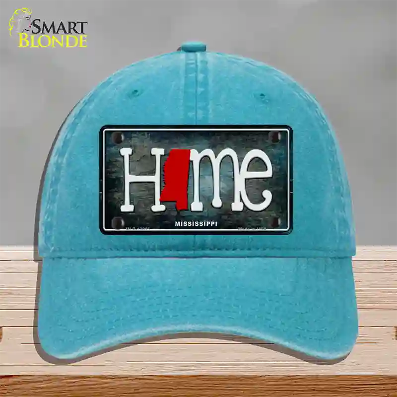 Mississippi Home State Outline Novelty License Plate Hat Unconstructed Cotton / Lake Blue