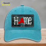 New York Home State Outline Novelty License Plate Hat Unconstructed Cotton / Lake Blue