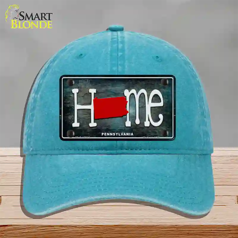 Pennsylvania Home State Outline Novelty License Plate Hat Unconstructed Cotton / Lake Blue