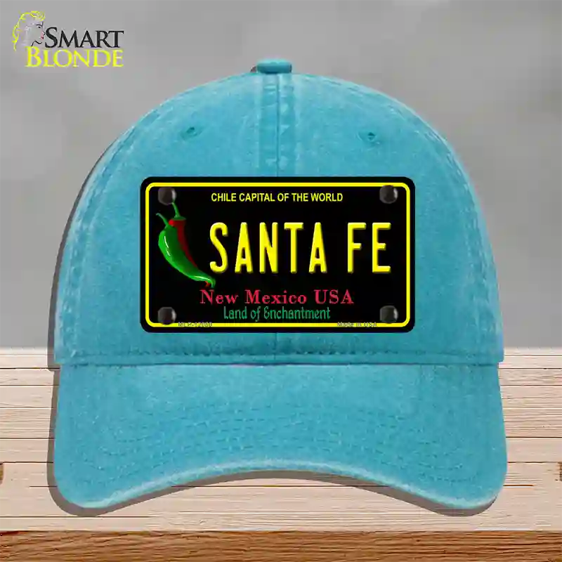 Santa Fe Black New Mexico Novelty License Plate Hat Unconstructed Cotton / Lake Blue