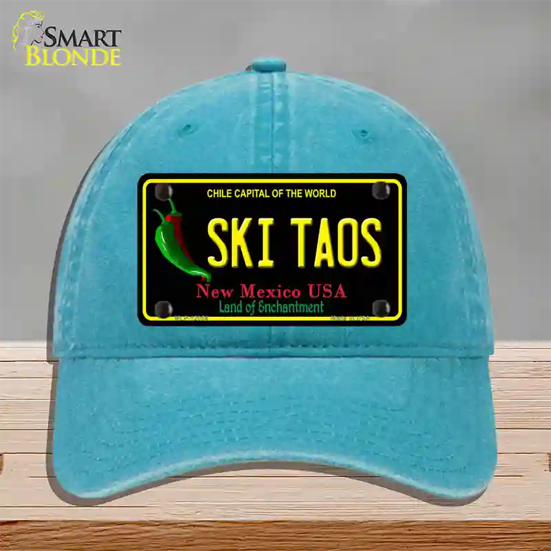 Ski Taos Black New Mexico Novelty License Plate Hat Unconstructed Cotton / Lake Blue