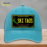 Ski Taos Black New Mexico Novelty License Plate Hat Unconstructed Cotton / Lake Blue