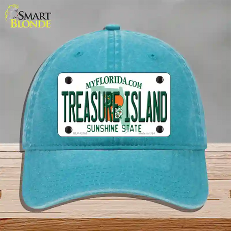 Florida Tresure Island Novelty License Plate Hat Unconstructed Cotton / Lake Blue