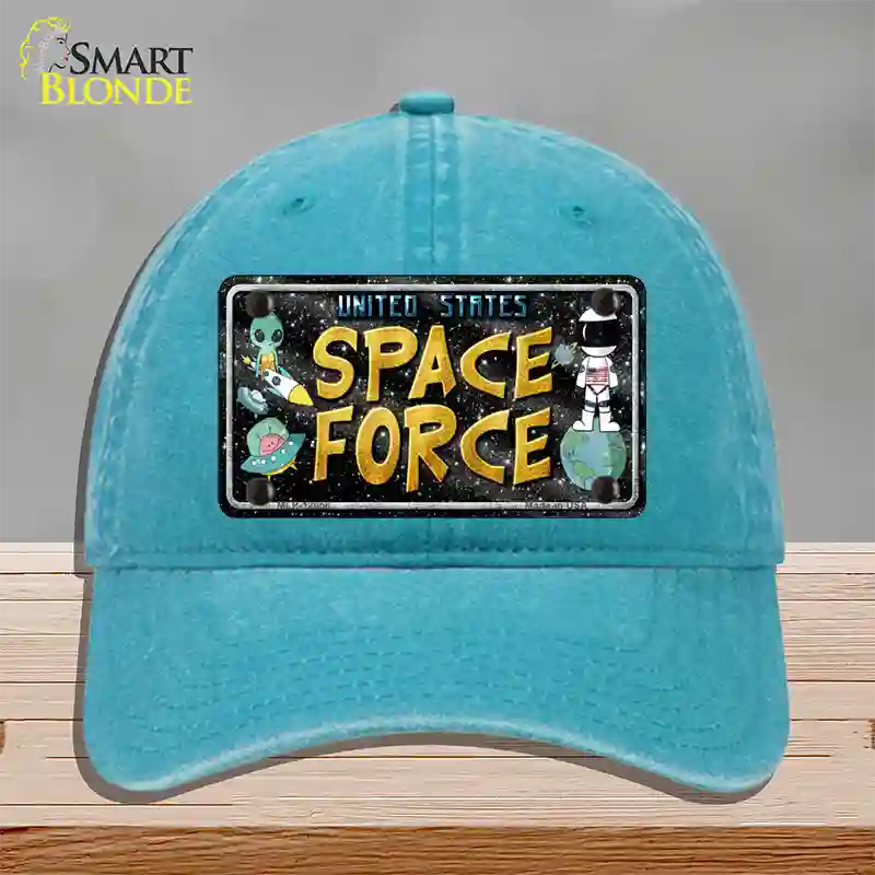 Space Force Novelty License Plate Hat Unconstructed Cotton / Lake Blue