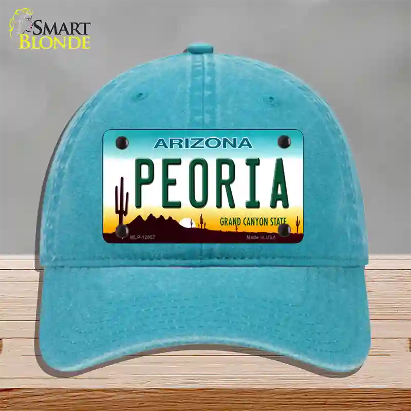 Peoria Arizona Novelty License Plate Hat Unconstructed Cotton / Lake Blue