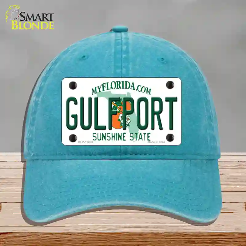 Florida Gulfport Novelty License Plate Hat Unconstructed Cotton / Lake Blue