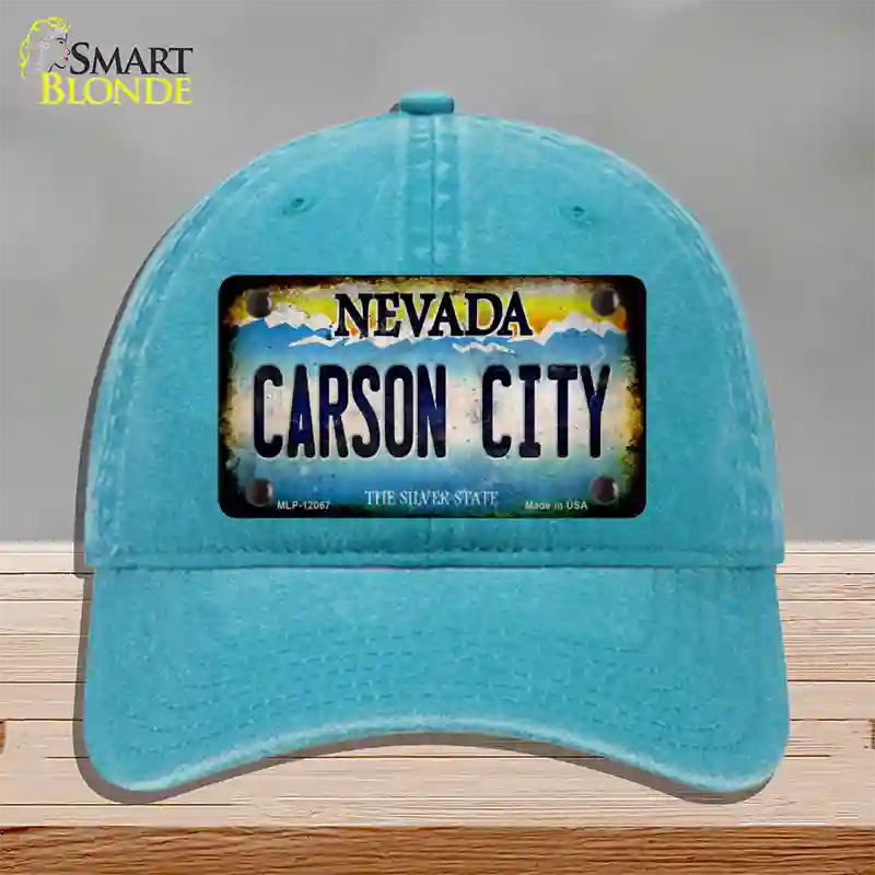 Nevada Carson City Novelty License Plate Hat Unconstructed Cotton / Lake Blue